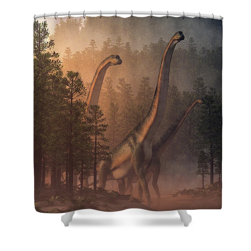 Brachiosaurus Shower Curtain featuring the digital art Brachiosaurus Valley by Daniel Eskridge