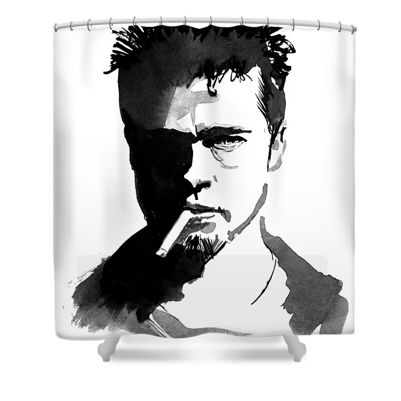 Brad Pitt Shower Curtain featuring the drawing Brad Pitt by Pechane Sumie