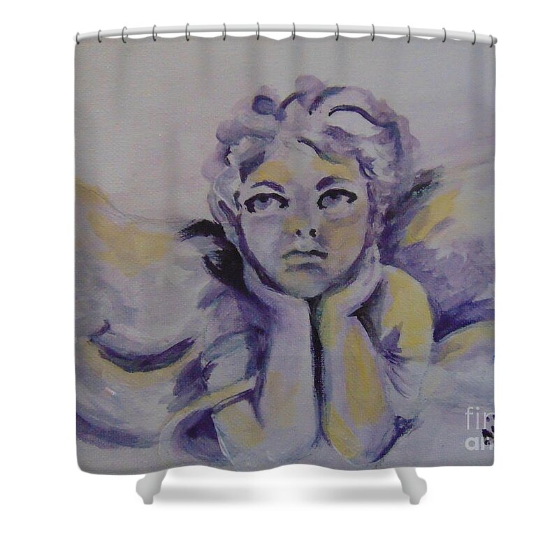 Angel Shower Curtain featuring the painting Bradyn's Angel by Saundra Johnson