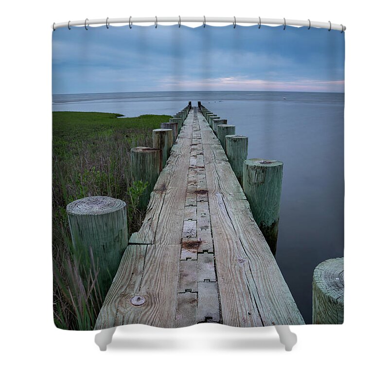 Connecticut Shower Curtain featuring the photograph Breakwater at Harvey Beach in Old Saybrook by Kyle Lee