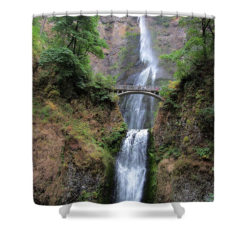 Waterfall Shower Curtain featuring the digital art Bridge over Multenoma Falls in Oregon by Julia L Wright