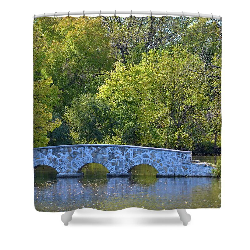 Nature Shower Curtain featuring the photograph Bridge to Autumn by Deb Halloran