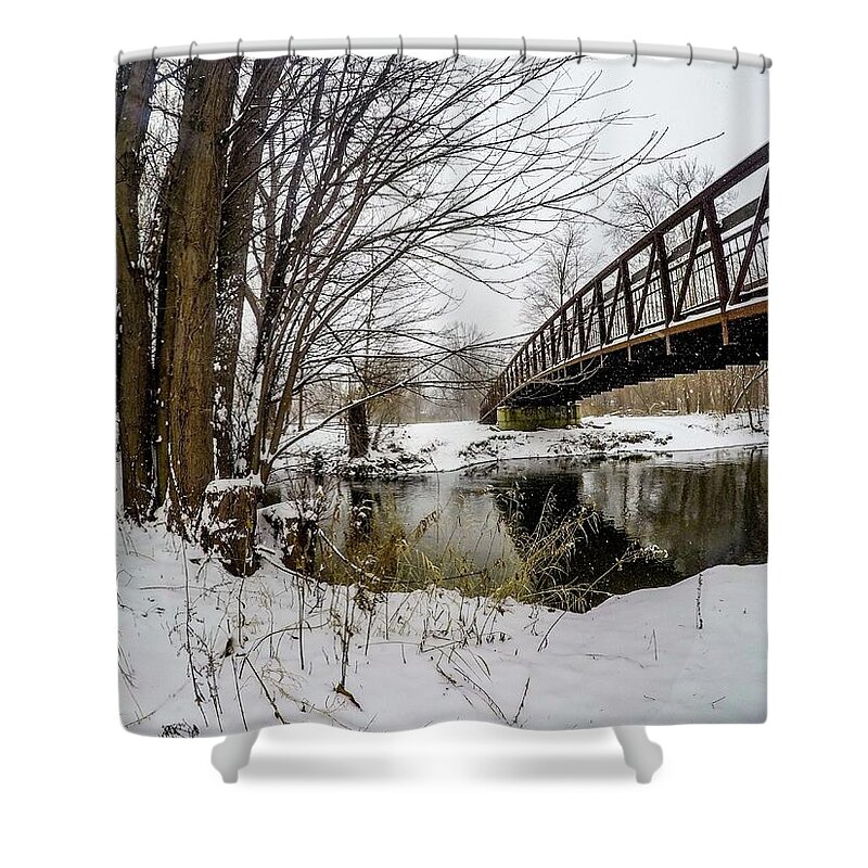 Rochester Shower Curtain featuring the digital art Bridgeview G0913444 by Michael Thomas