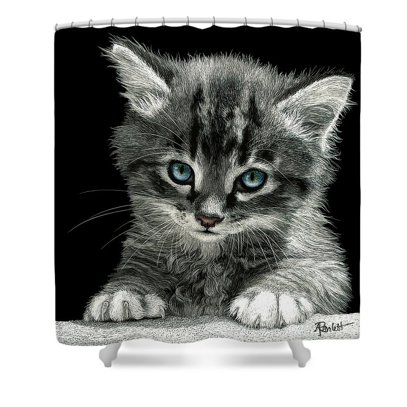 Cat Shower Curtain featuring the drawing Bright Future by Ann Ranlett