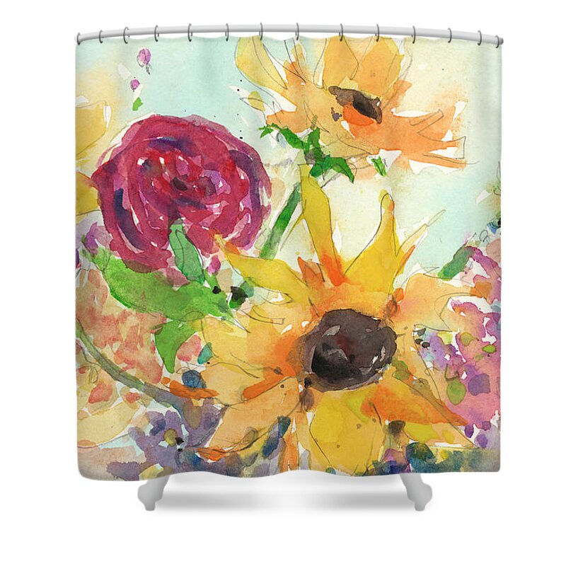 Botanical Shower Curtain featuring the painting Bright Wild Flowers II by Samuel Dixon