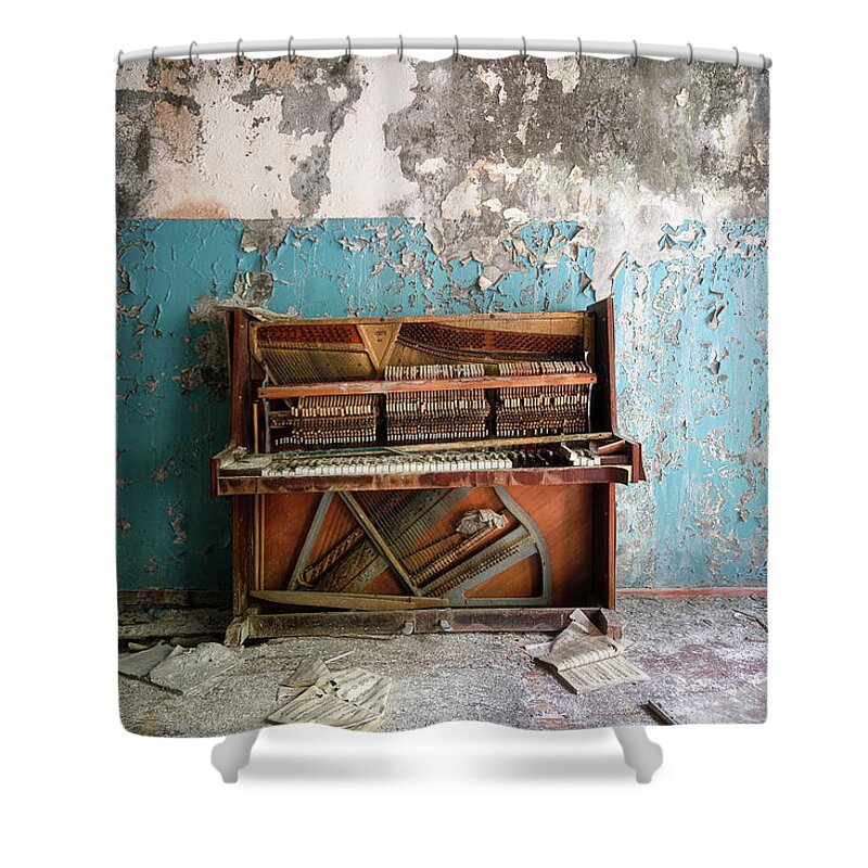 Urban Shower Curtain featuring the photograph Broken and Abandoned Piano by Roman Robroek