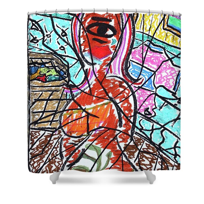 Charcoal Shower Curtain featuring the pastel Broken Pictures by Odalo Wasikhongo