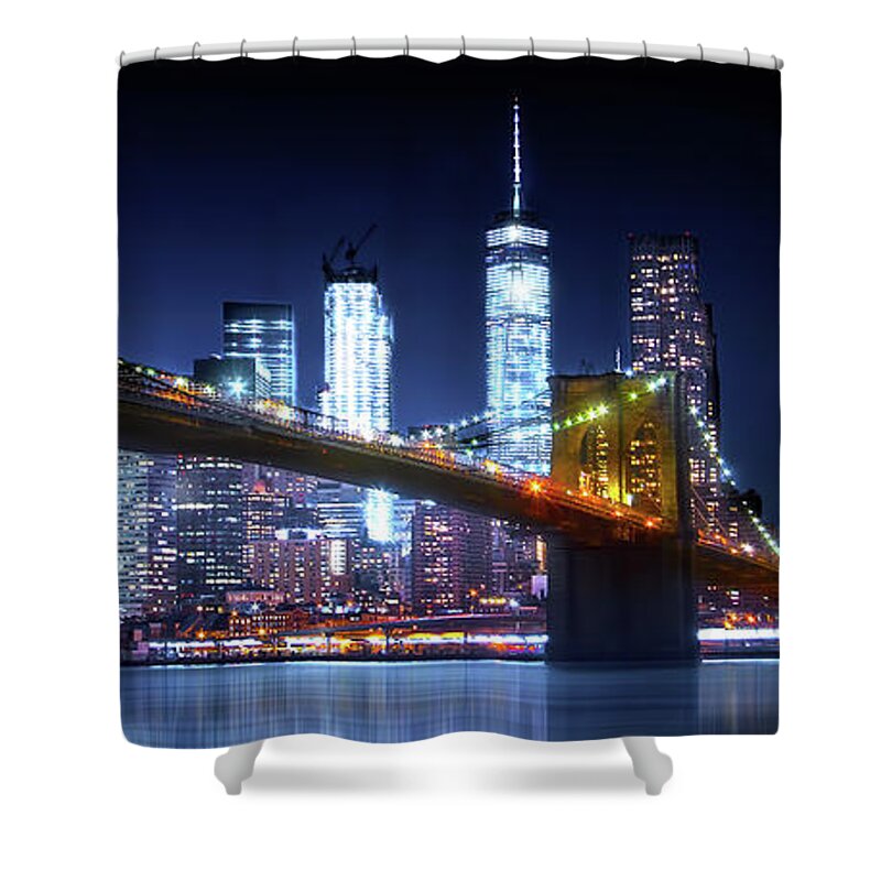 Brooklyn Bridge Shower Curtain featuring the photograph Brooklyn Blue by Mark Andrew Thomas