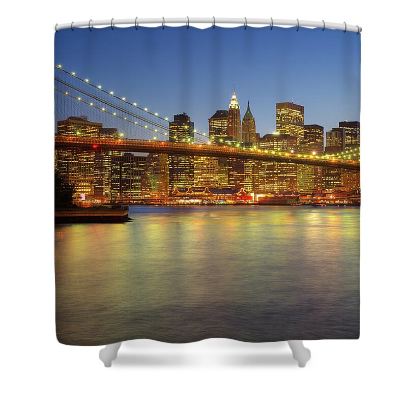 Scenics Shower Curtain featuring the photograph Brooklyn Bridge And New York City by Daniel Grill