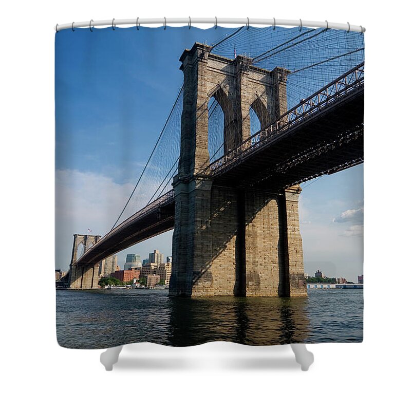 Scenics Shower Curtain featuring the photograph Brooklyn Bridge New York And East River by Lingbeek