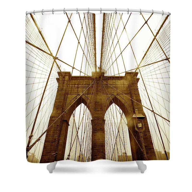 Arch Shower Curtain featuring the photograph Brooklyn Bridge by Ozgurdonmaz