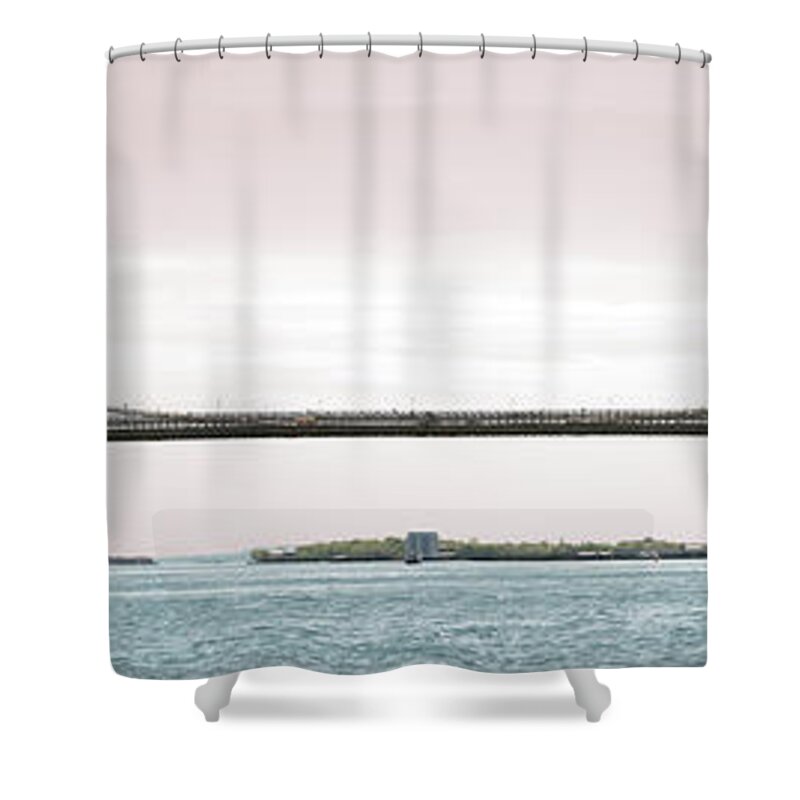 Long Shower Curtain featuring the photograph Brooklyn Bridge Panoramic by Belterz