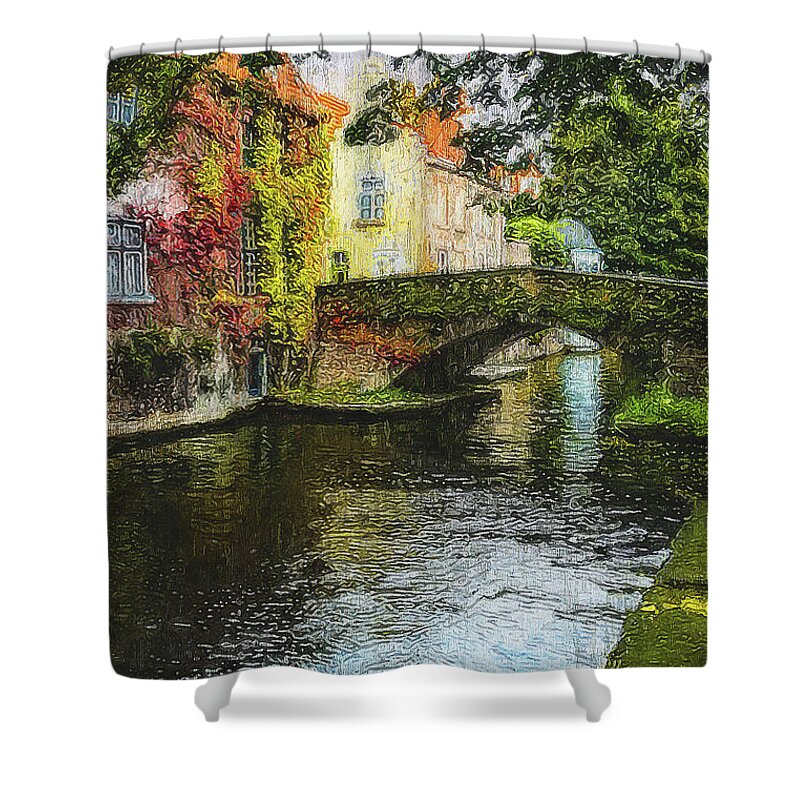 Belgium Shower Curtain featuring the painting Bruges, Belgium - 07 by AM FineArtPrints