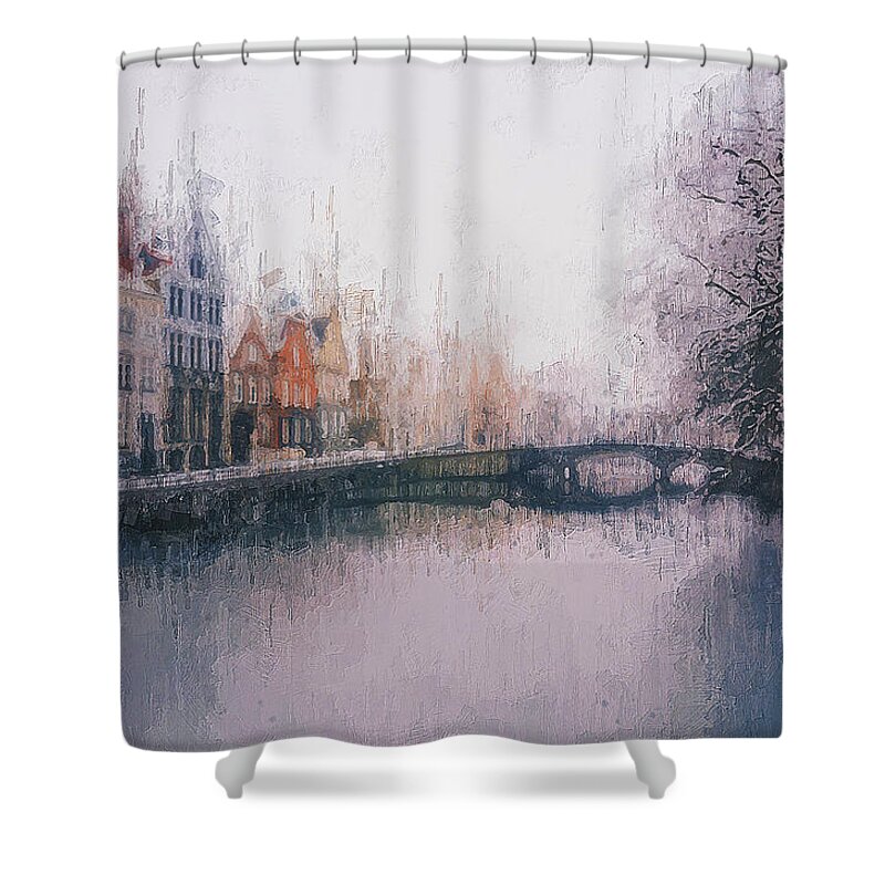 Belgium Shower Curtain featuring the painting Bruges, Belgium - 14 by AM FineArtPrints