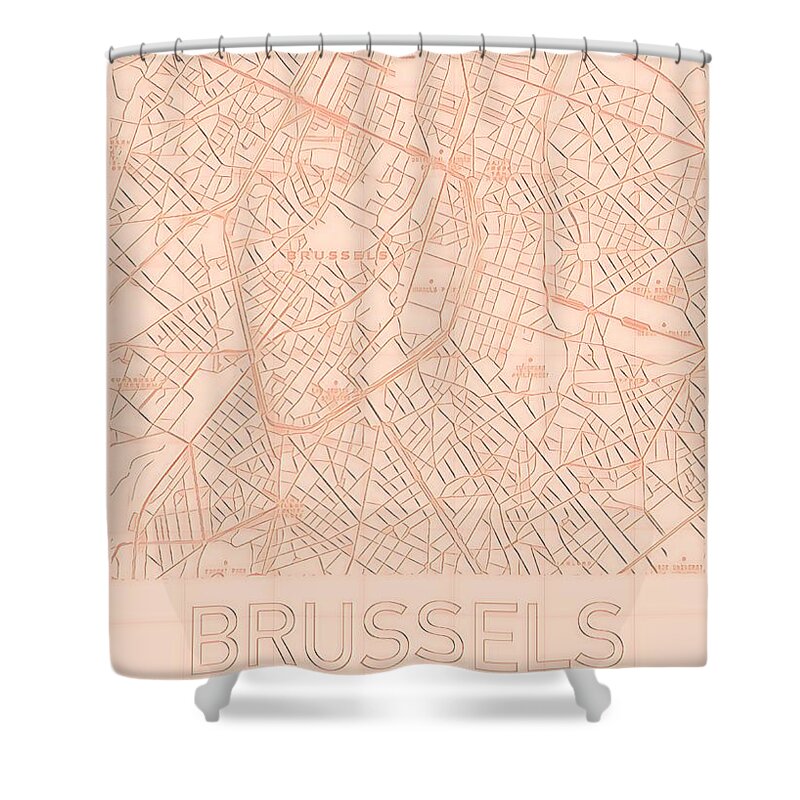 Brussels Shower Curtain featuring the digital art Brussels Blueprint City Map by HELGE Art Gallery