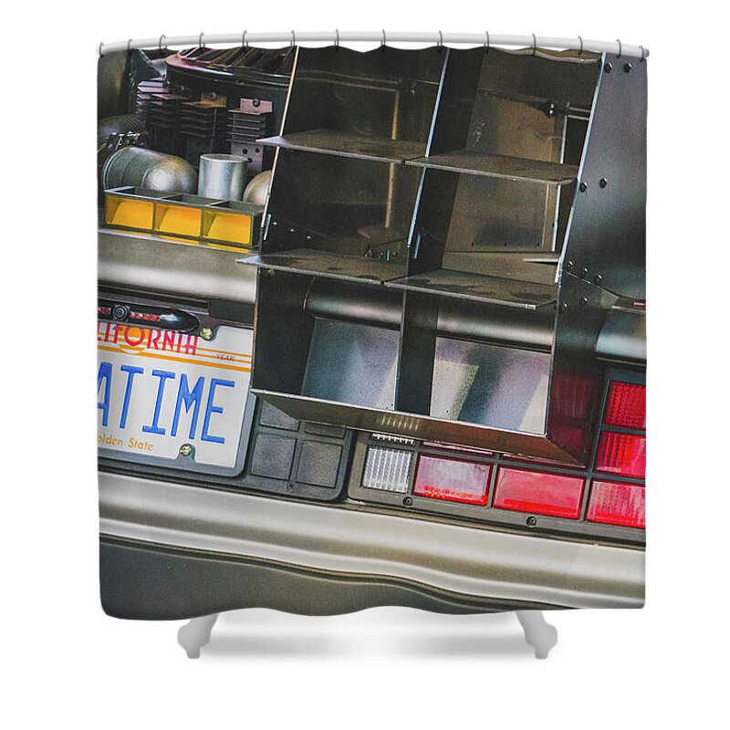 80's Shower Curtain featuring the photograph BTTF DeLorean Replica by SR Green