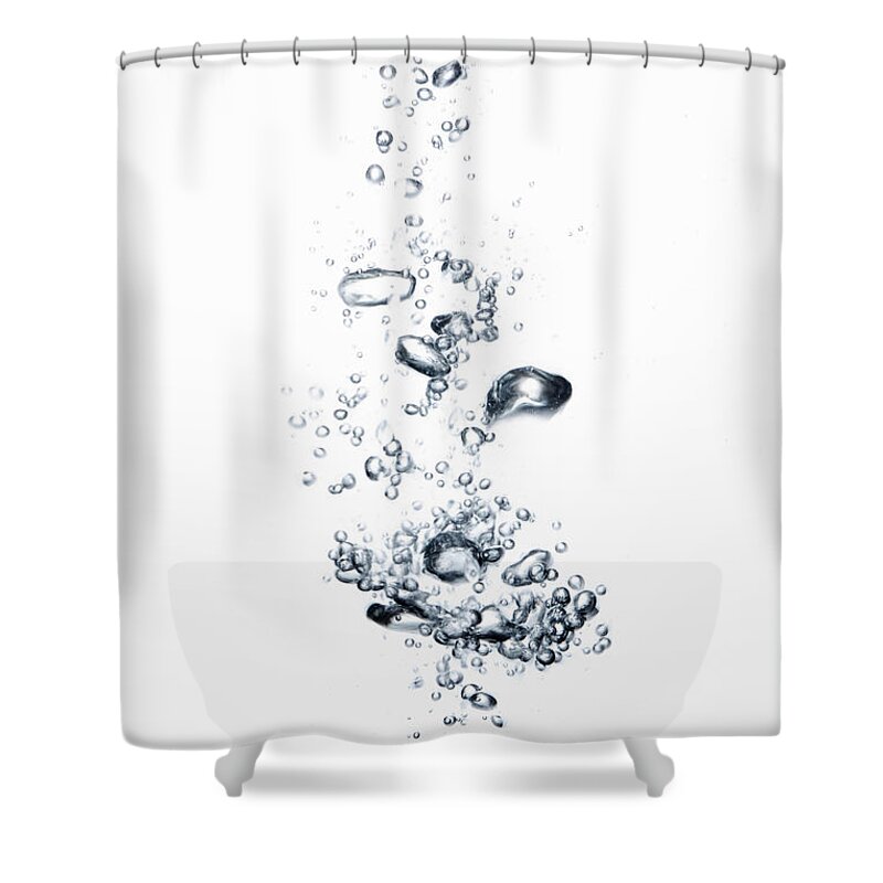 White Background Shower Curtain featuring the photograph Bubbles Rising Through Water by Hiroshi Watanabe