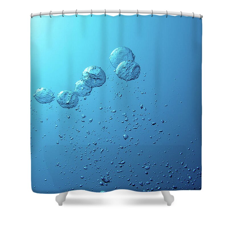 Underwater Shower Curtain featuring the photograph Bubbles Splashed On Blue Background by Mutlu Kurtbas
