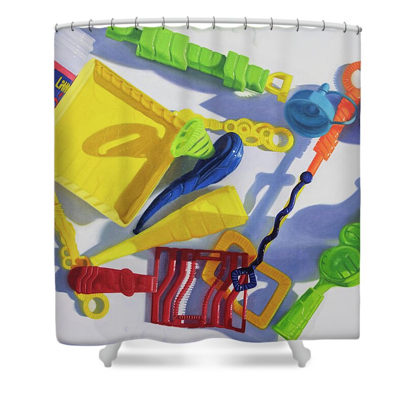 Bubbles Shower Curtain featuring the painting Bubblicious by Deborah Tidwell Artist