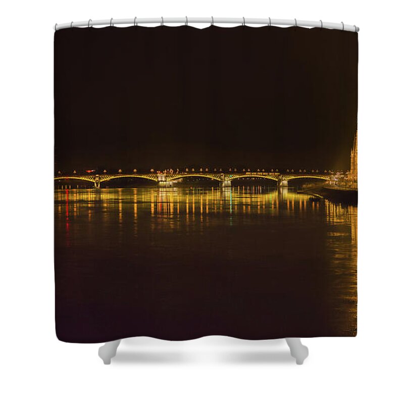 Panorama Shower Curtain featuring the photograph Budapest By Night - Over Danube River by Stefano Senise