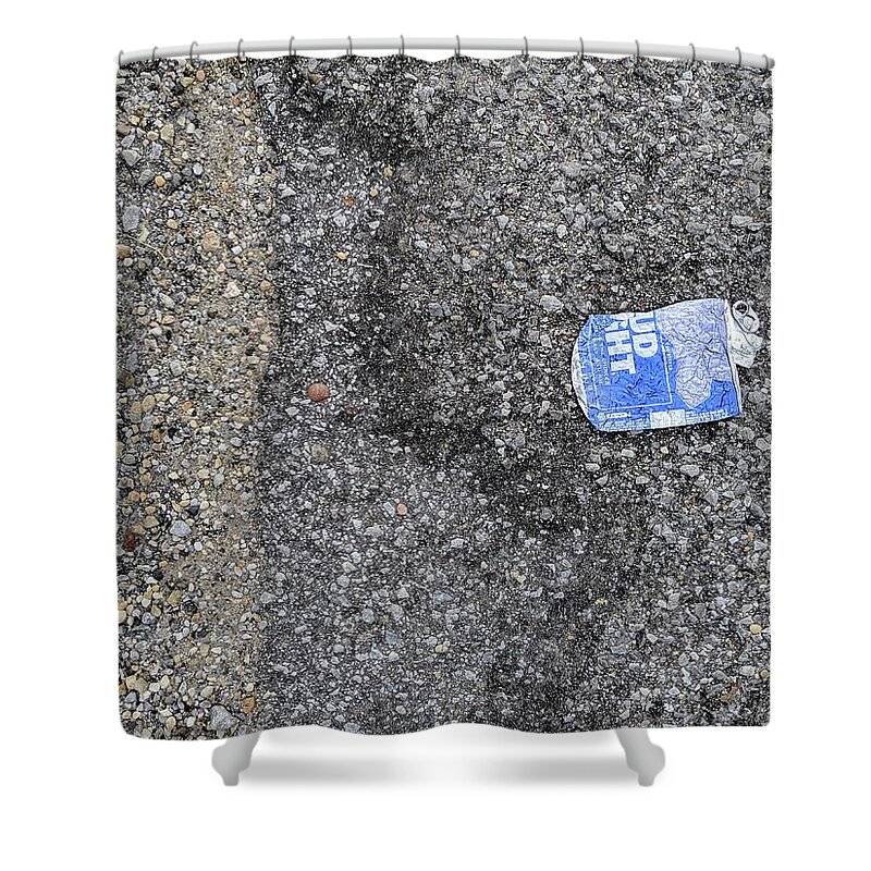Budlitter Shower Curtain featuring the photograph #BudLitter and Two Types of Asphalt Aggregate by Jeremy Butler
