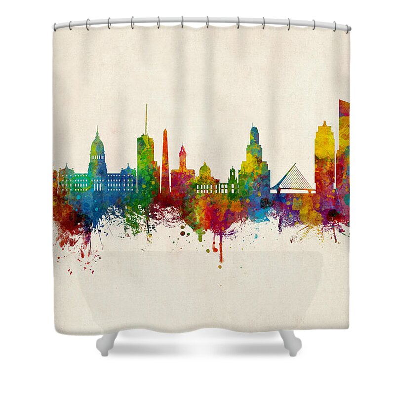 Buenos Aires Shower Curtain featuring the digital art Buenos Aires Argentina Skyline by Michael Tompsett