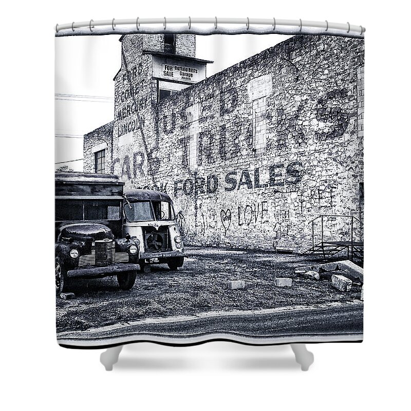Old Cars Shower Curtain featuring the photograph Buffalo Bills Back Lot by Peggy Dietz