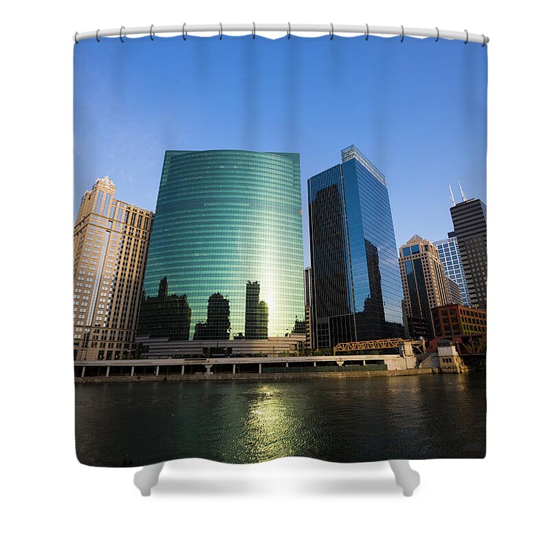 Downtown District Shower Curtain featuring the photograph Buildings On The Chicago River, Chicago by Fraser Hall