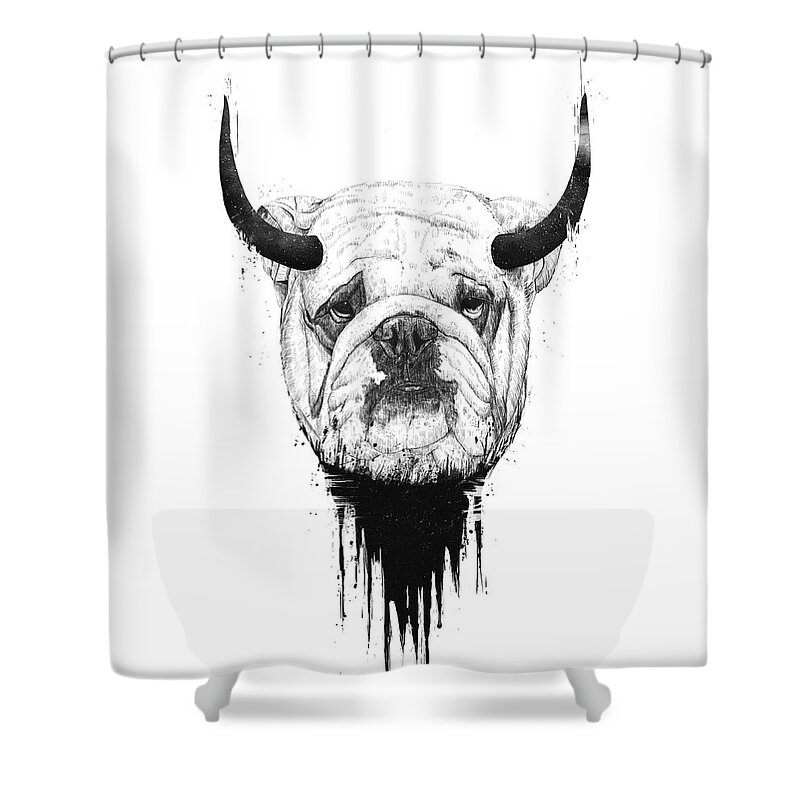 Bulldog Shower Curtain featuring the drawing Bull dog by Balazs Solti