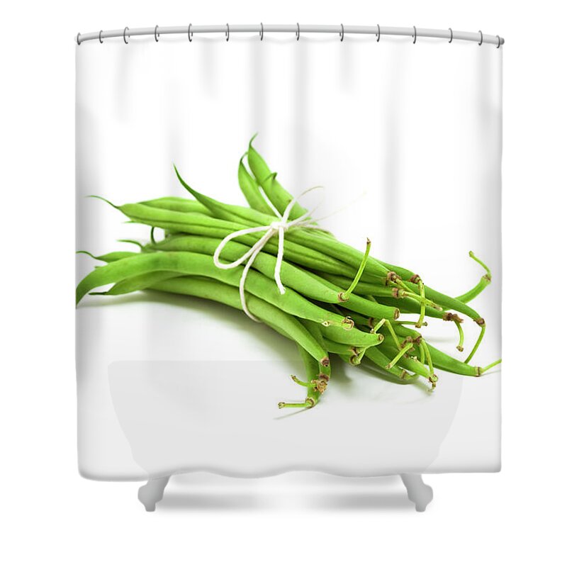 White Background Shower Curtain featuring the photograph Bunch Of Green Beans by Ursula Alter