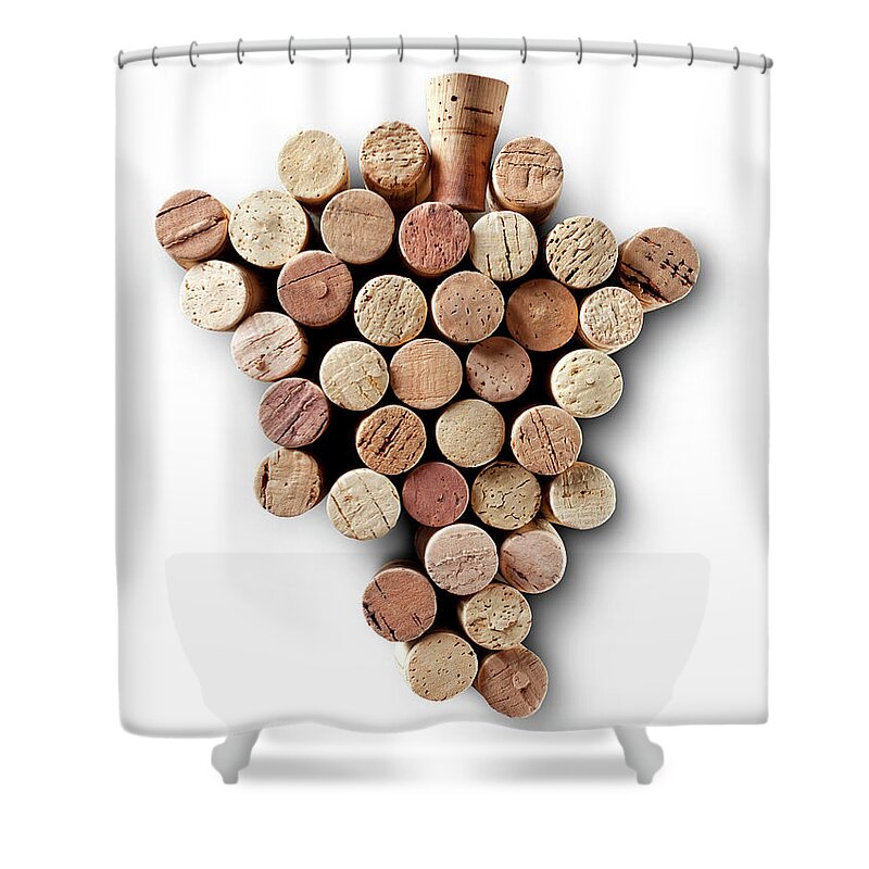 White Background Shower Curtain featuring the photograph Bunch Of Wine Corks by Malerapaso