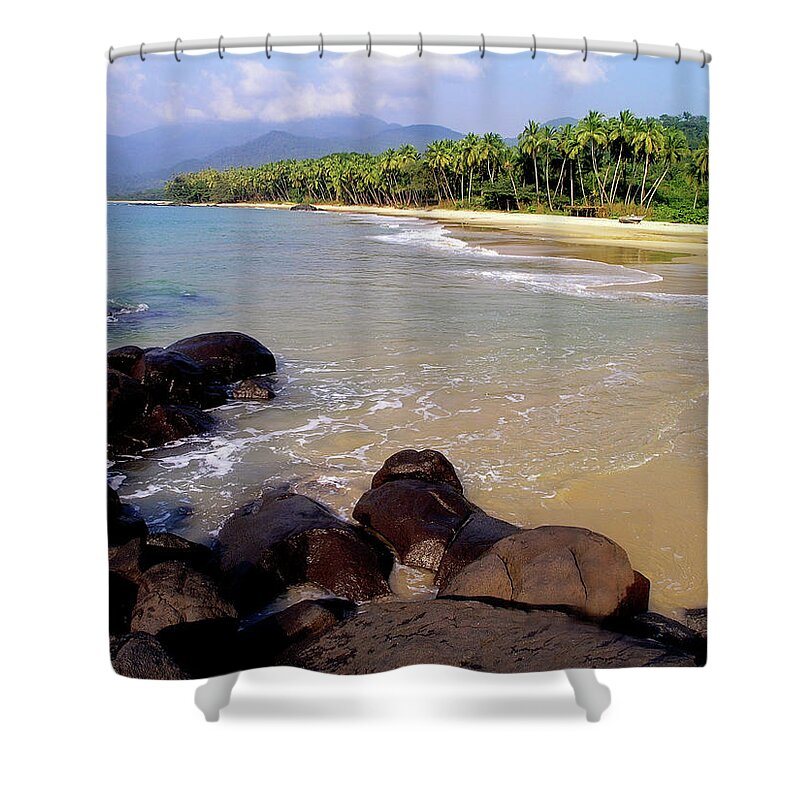 Tropical Tree Shower Curtain featuring the photograph Bureh Beach by Abenaa