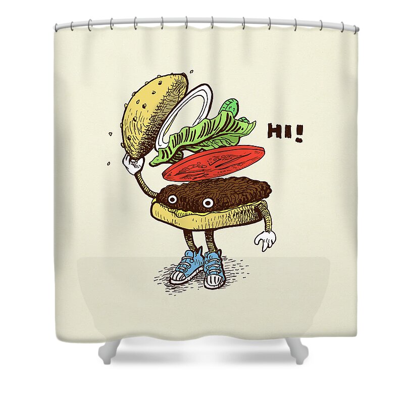 Burger Shower Curtain featuring the drawing Burger Greeting by Eric Fan