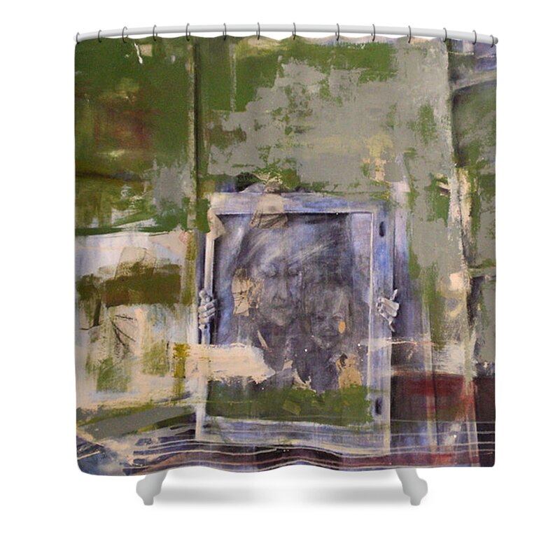 Portrait Shower Curtain featuring the painting Buried Portrait by Janet Zoya