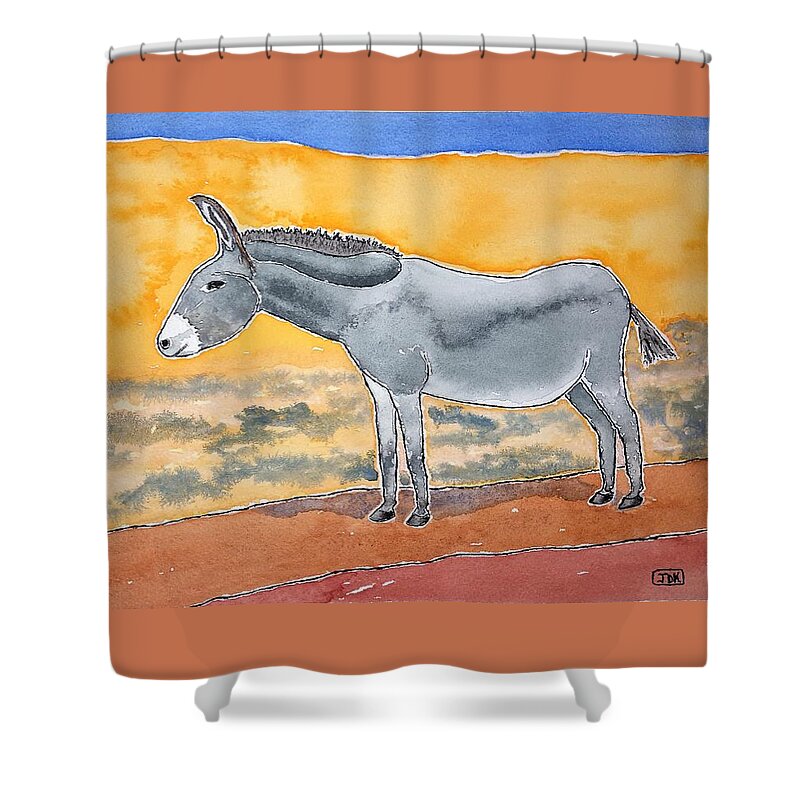 Watercolor Shower Curtain featuring the painting Burro Lore by John Klobucher