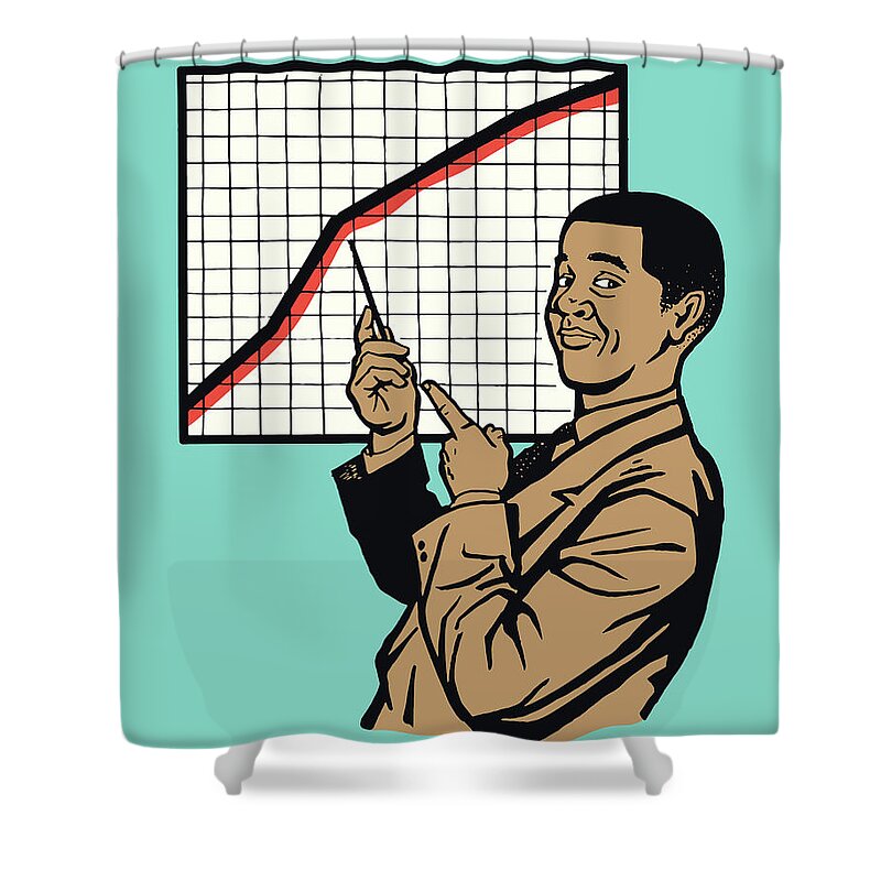 Adult Shower Curtain featuring the drawing Businessman Pointing to a Graph by CSA Images