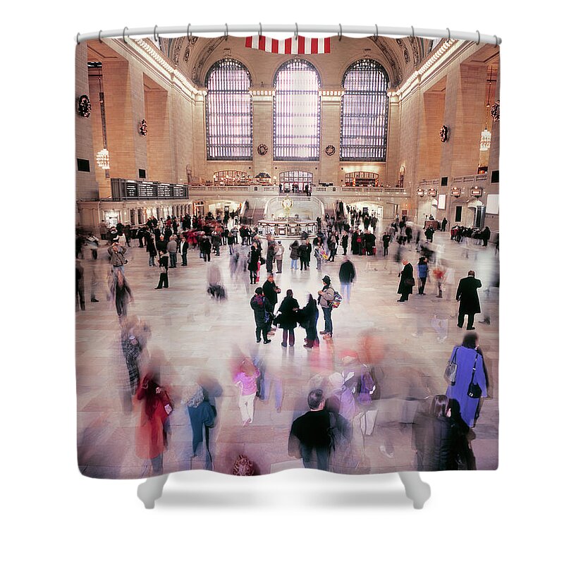 People Shower Curtain featuring the photograph Busy Hall Of Grand Central Station In by Eschcollection