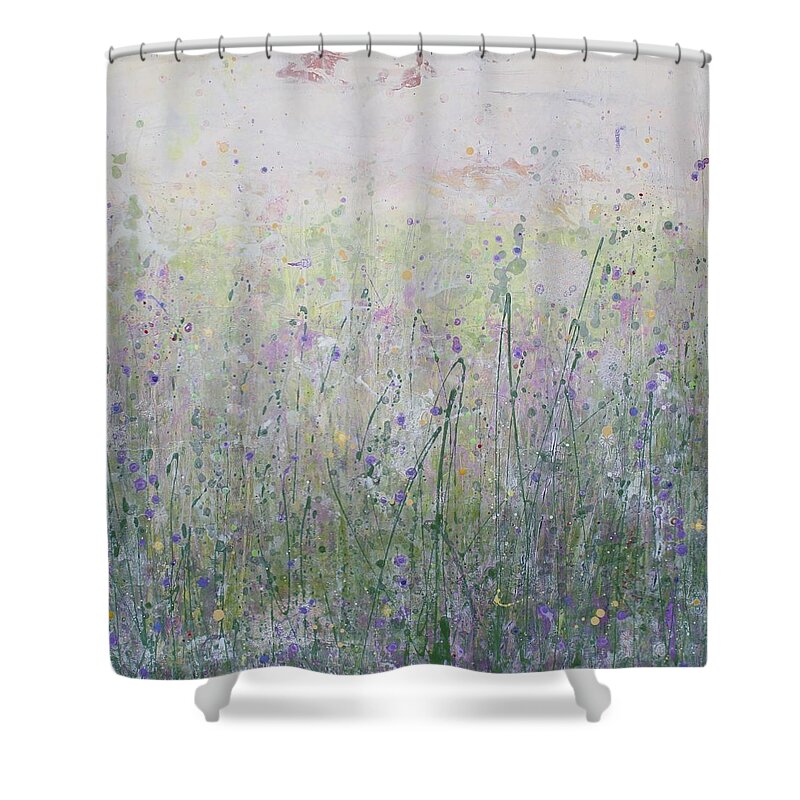 Acrylic Shower Curtain featuring the painting Buttercups and Bluebells by Brenda O'Quin