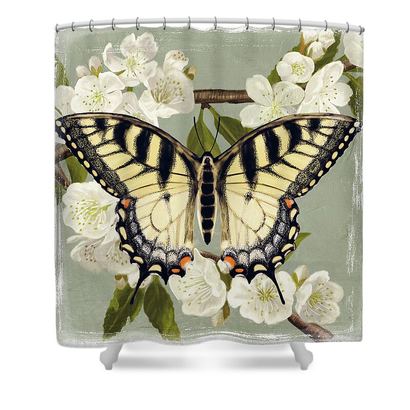 Animals Shower Curtain featuring the painting Butterfly Branch II by Victoria Borges