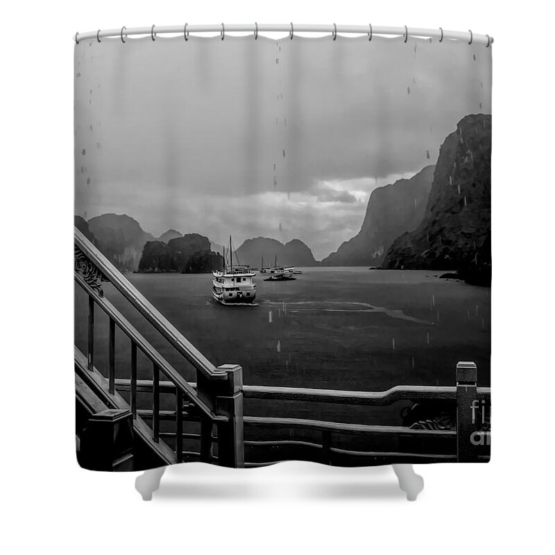 Vietnam Shower Curtain featuring the photograph BW Au Co Bhaya Cruise Storm by Chuck Kuhn