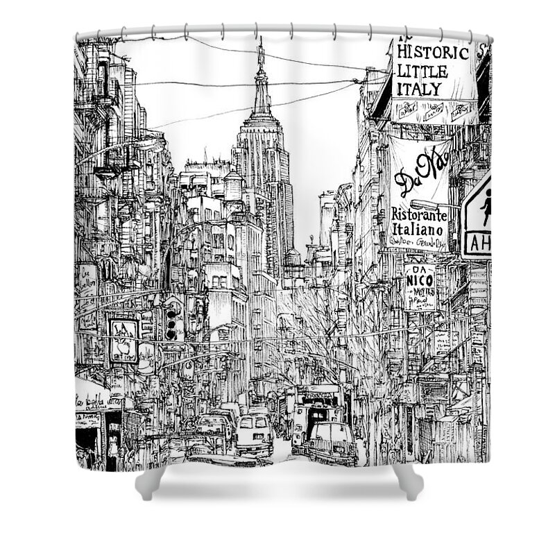 Landscapes Shower Curtain featuring the painting B&w City Scene II by Melissa Wang