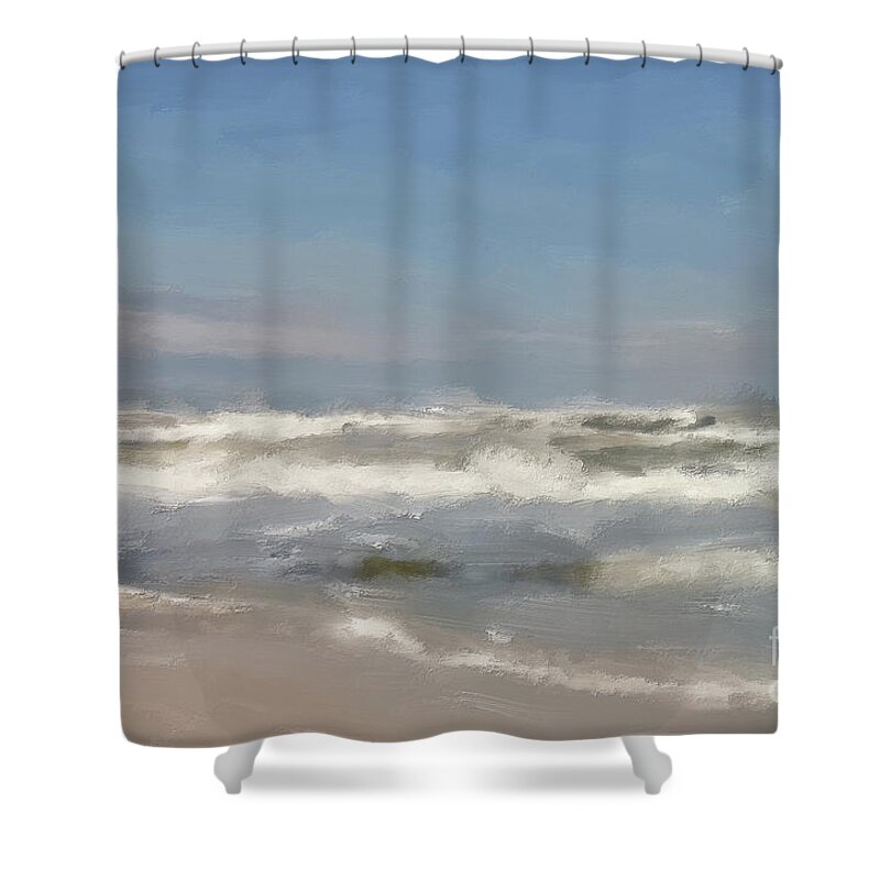Beach Shower Curtain featuring the digital art By The Sea, By The Sea by Lois Bryan