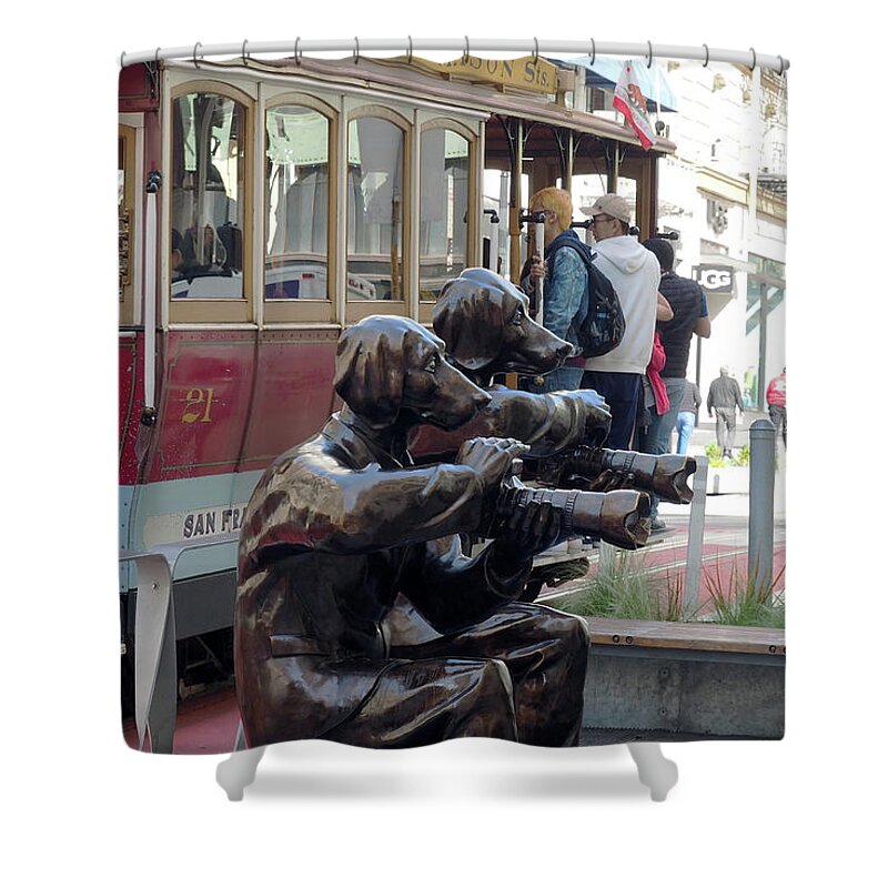 Digital Shower Curtain featuring the photograph Cable Car and Paparazzi Dogs 2 by Dragan Kudjerski