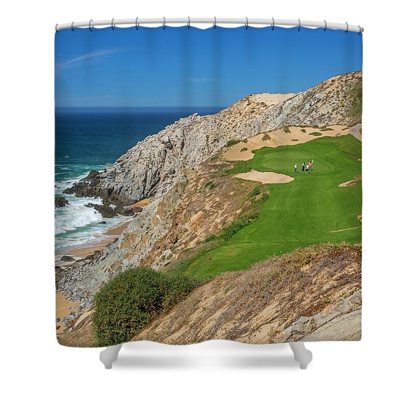 Estock Shower Curtain featuring the digital art Cabo San Lucas, Quivira Golf Club by Hans Peter Huber