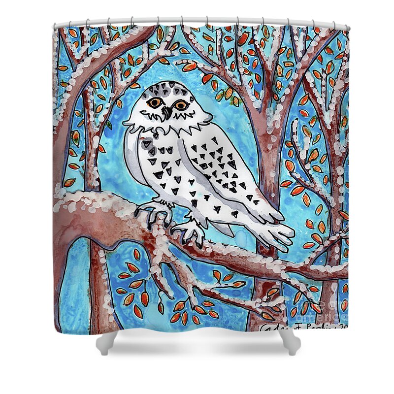 Owl Shower Curtain featuring the painting Caden's Owl by Amy E Fraser