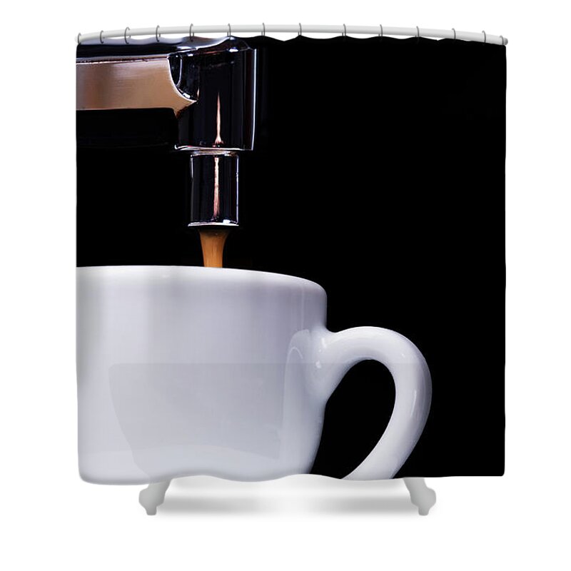 Breakfast Shower Curtain featuring the photograph Caffe Pouring Into A Cup by Gmvozd