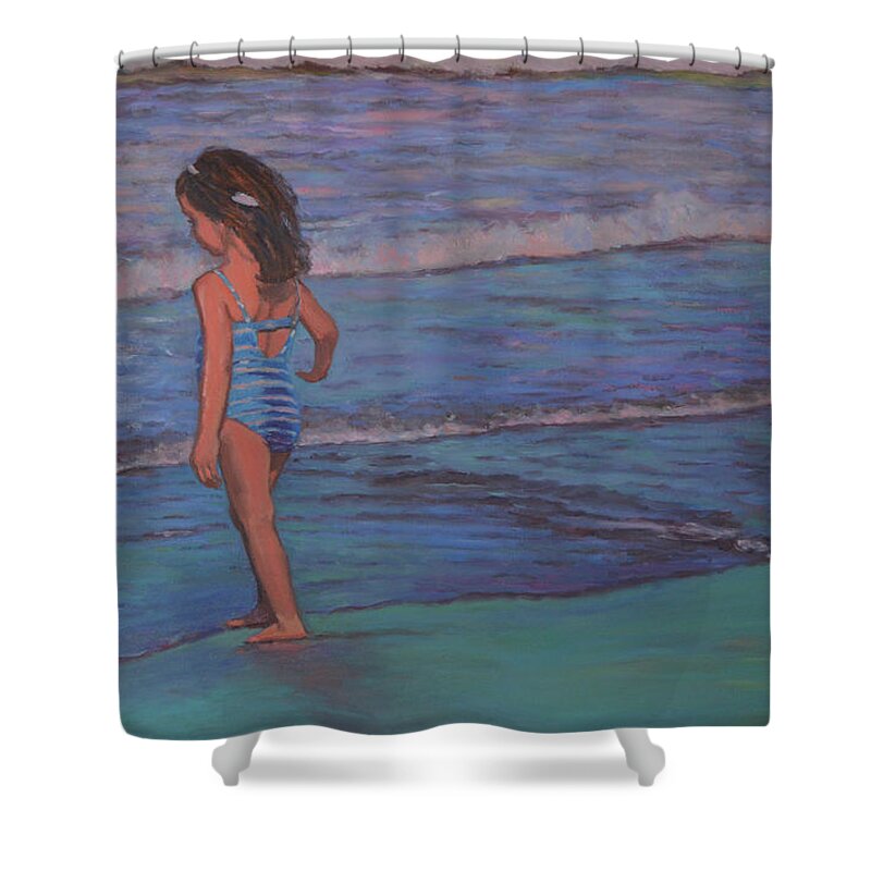 La Jolla Shower Curtain featuring the painting California Girl by Beth Riso