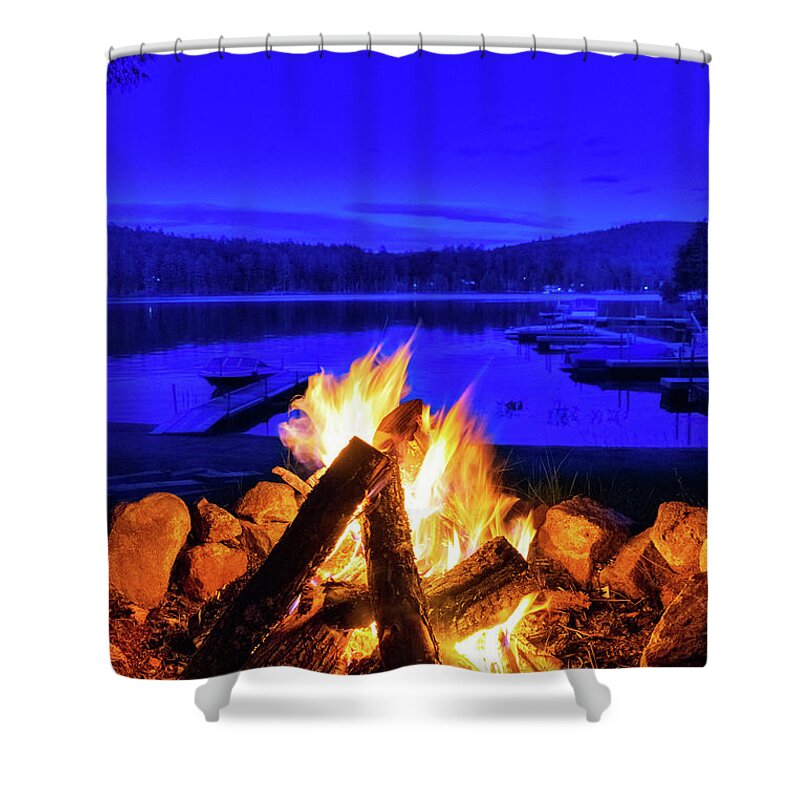 Adirondacks Shower Curtain featuring the photograph Campfire By The Lake by Christina Rollo
