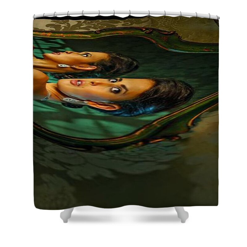 Naked Shower Curtain featuring the digital art Canary Seaweed by Stephane Poirier