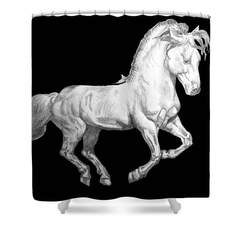 Cantering Horse Shower Curtain featuring the drawing Cantering Horse by Equus Artisan